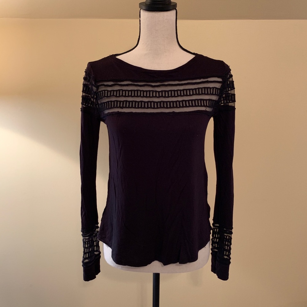 Free People long sleeve mesh accent top